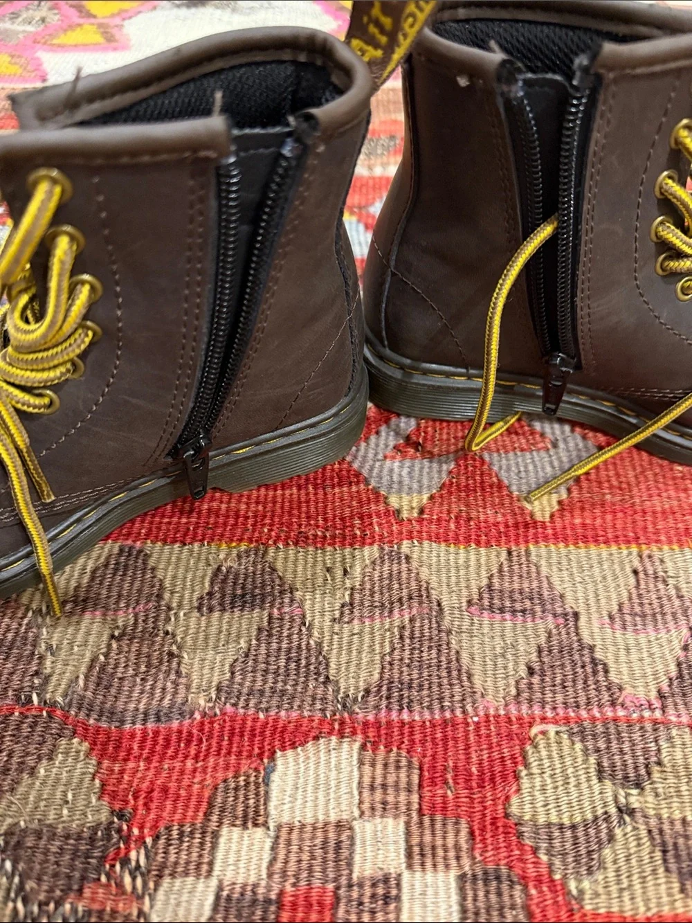 Dr. Martens Kids Brown Leather Boots with Yellow Laces